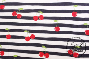 Cherry Stripe, Navy Blazer - Cotton Stretch Jersey